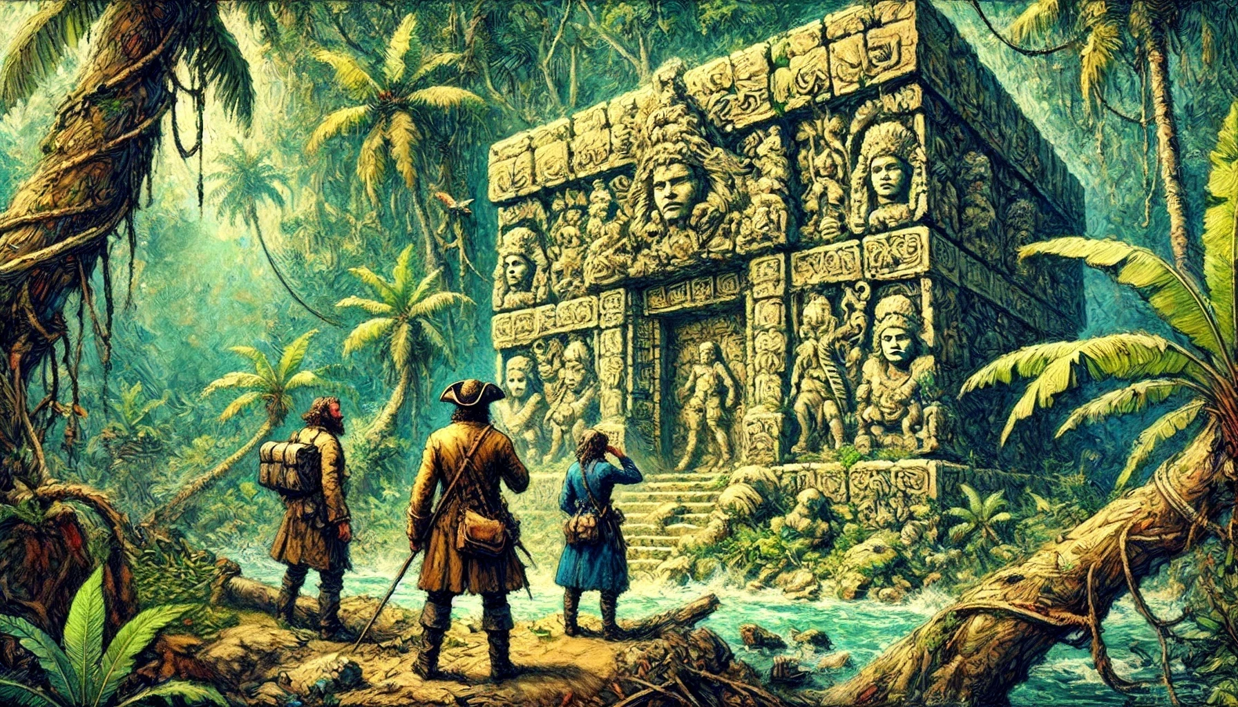 The crew find an ancient stone temple.