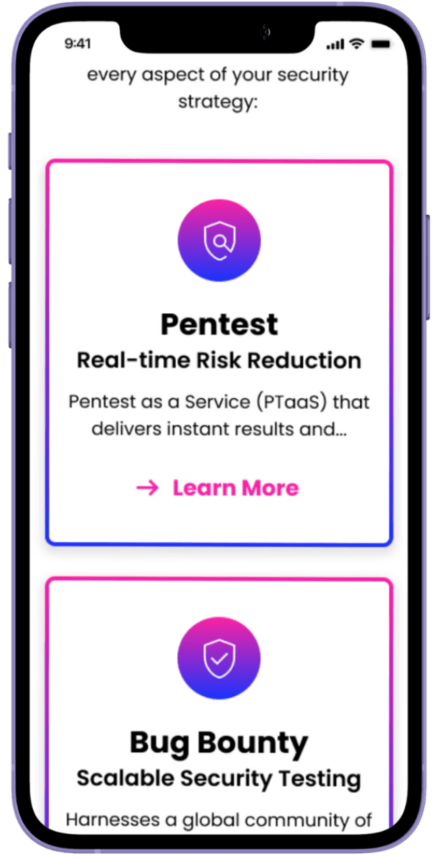 mobile view of Hackerone's product cards
