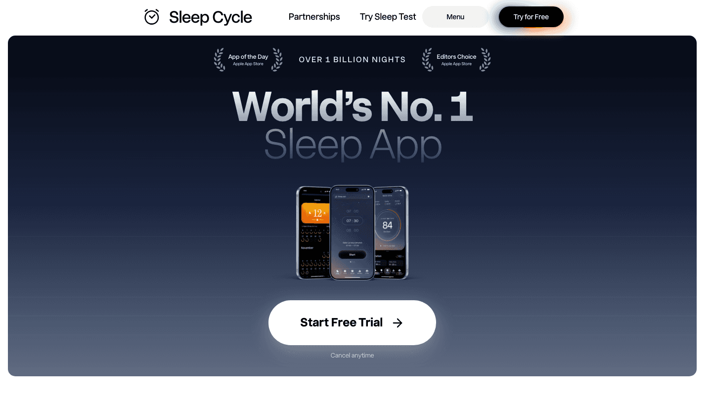 Sleep Cycle app hero showing sleep tracking features