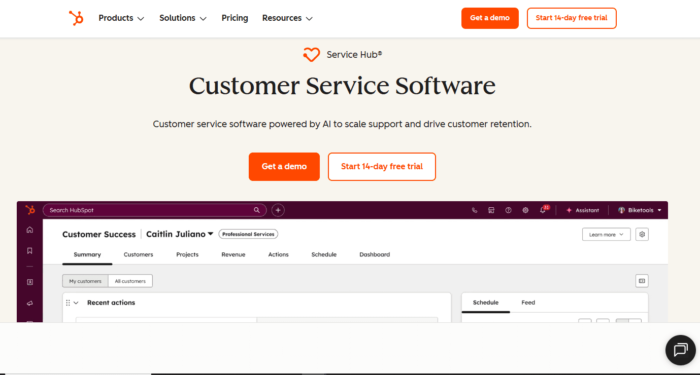 HubSpot Service Hub home page