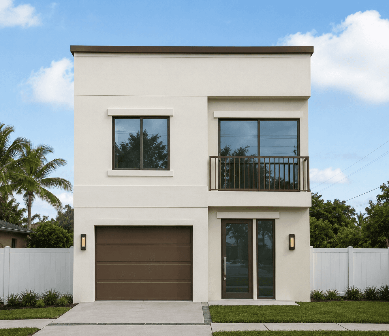 Luxury South Florida condominium exterior with palm trees