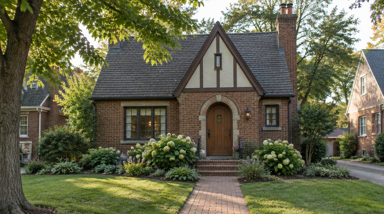 Illustrative photo: Small brick Tudor cottage with a garden. Not a property listing.