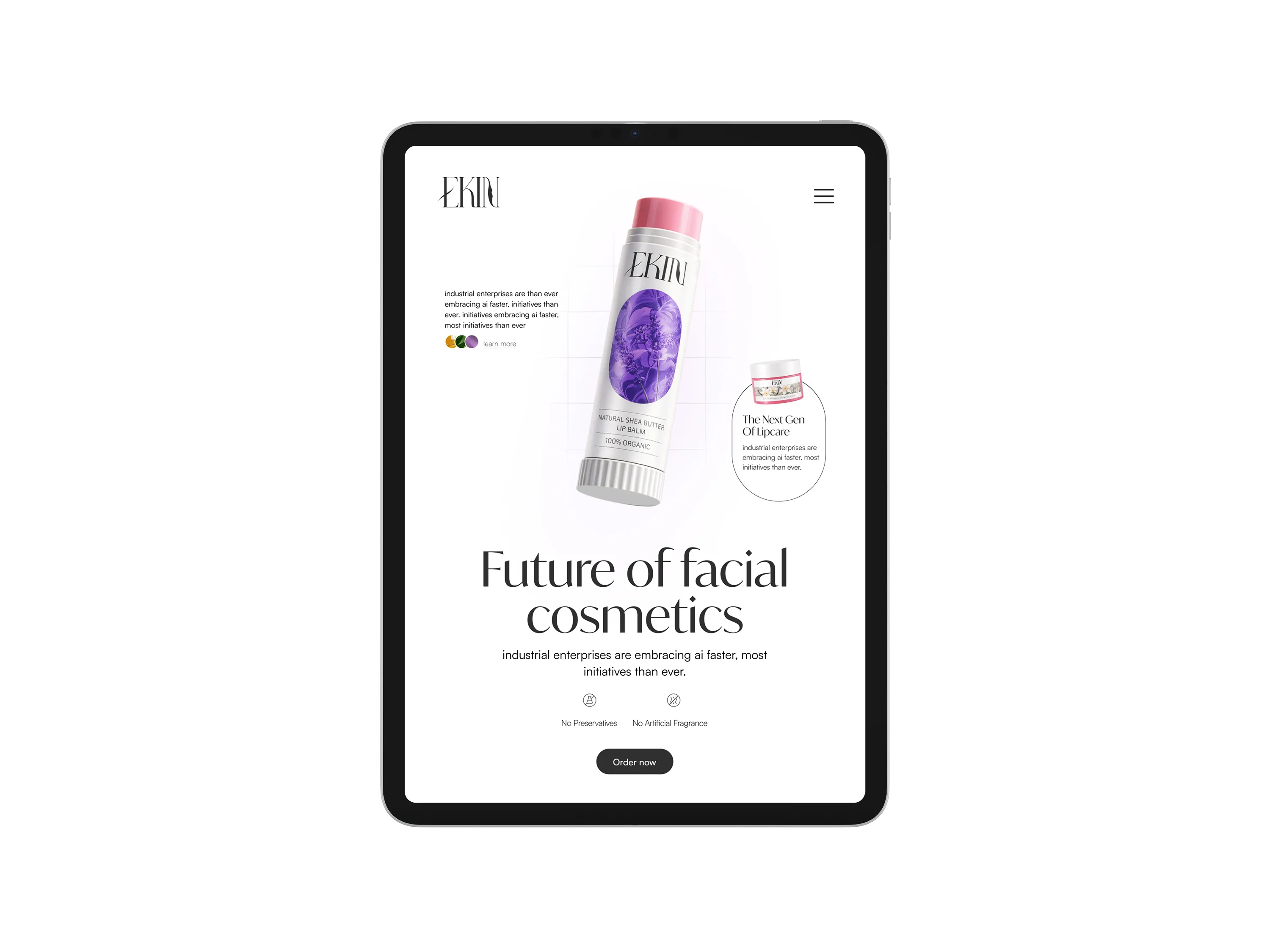 lipbalm website design adapted for tablet screen with responsive