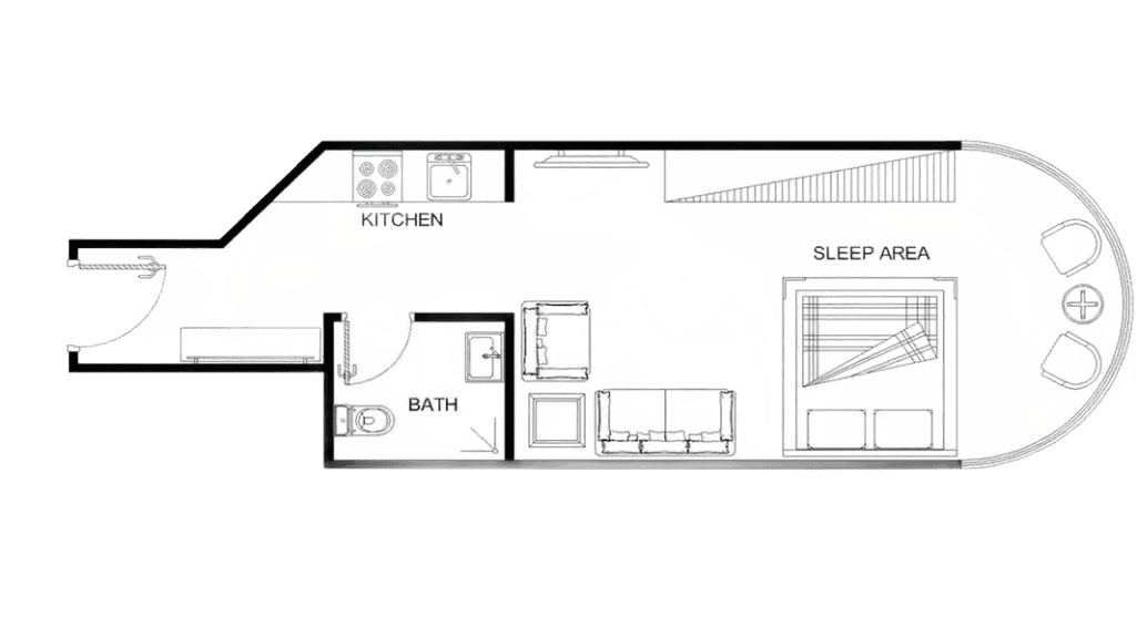Efficient studio apartment layout; professional real estate guidance for Ontario Tower floor plans. (Background Removed)