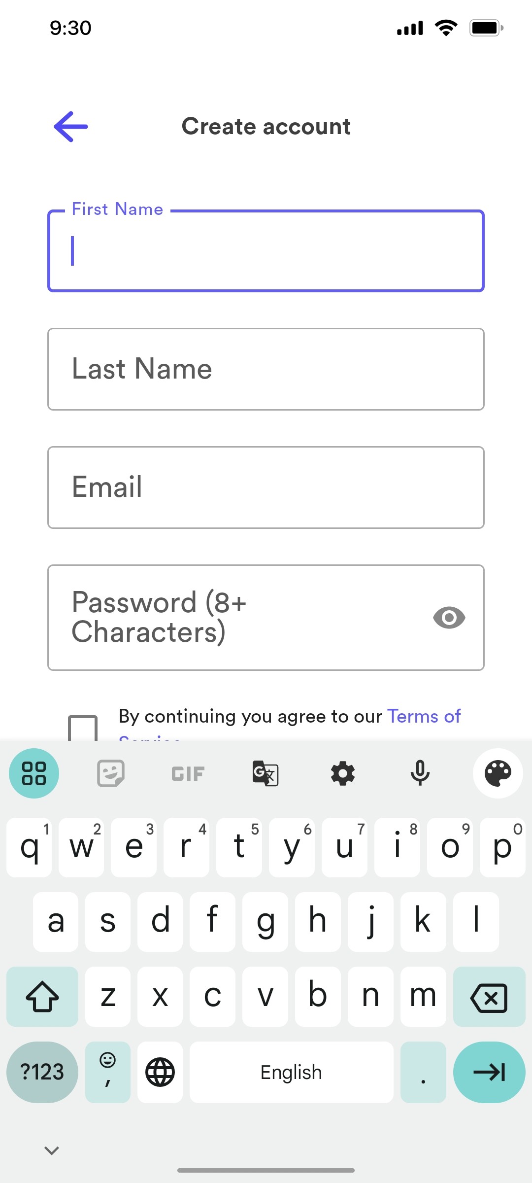 loom Create account 1 screen