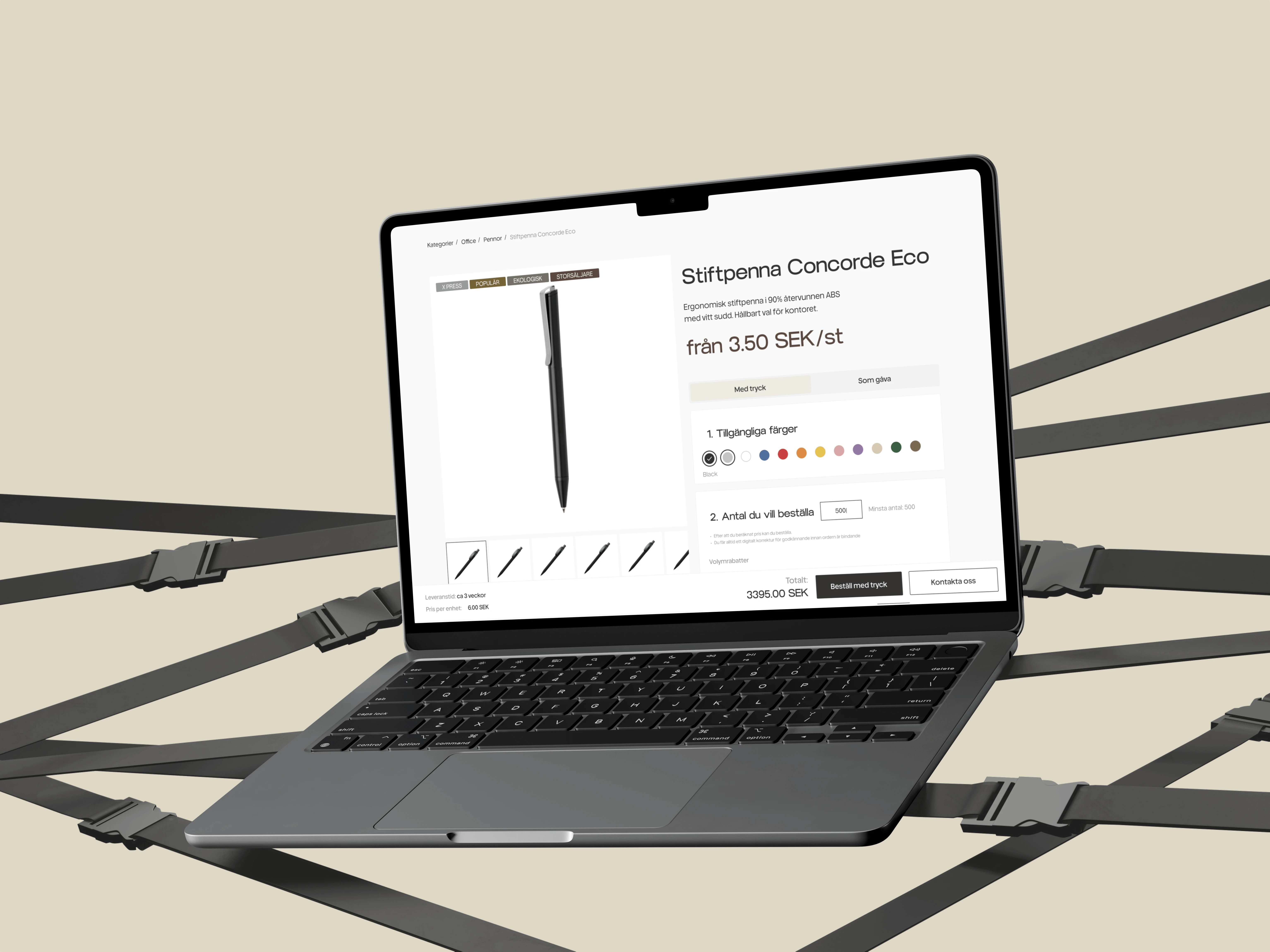 Parnass product page — pen configuration with color and quantity selection