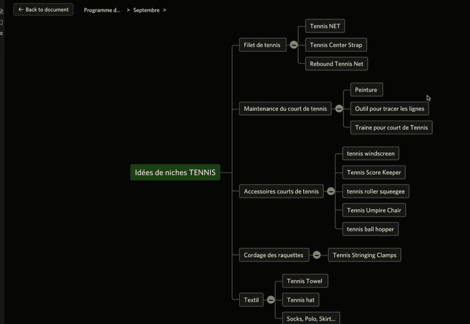 Mindmap des idées de produits pour identifier des niches sur Amazon