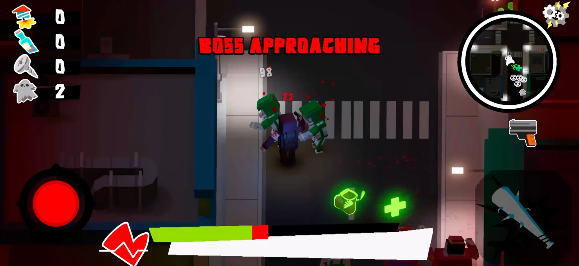 Boss approaching while the player fights zombies in Zombie Citizen