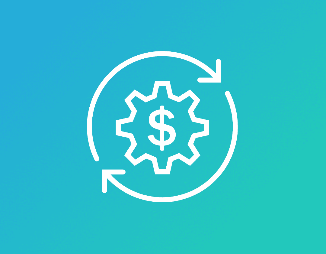Vector image of a gear with a dollar sign inside, surrounded by circular arrows