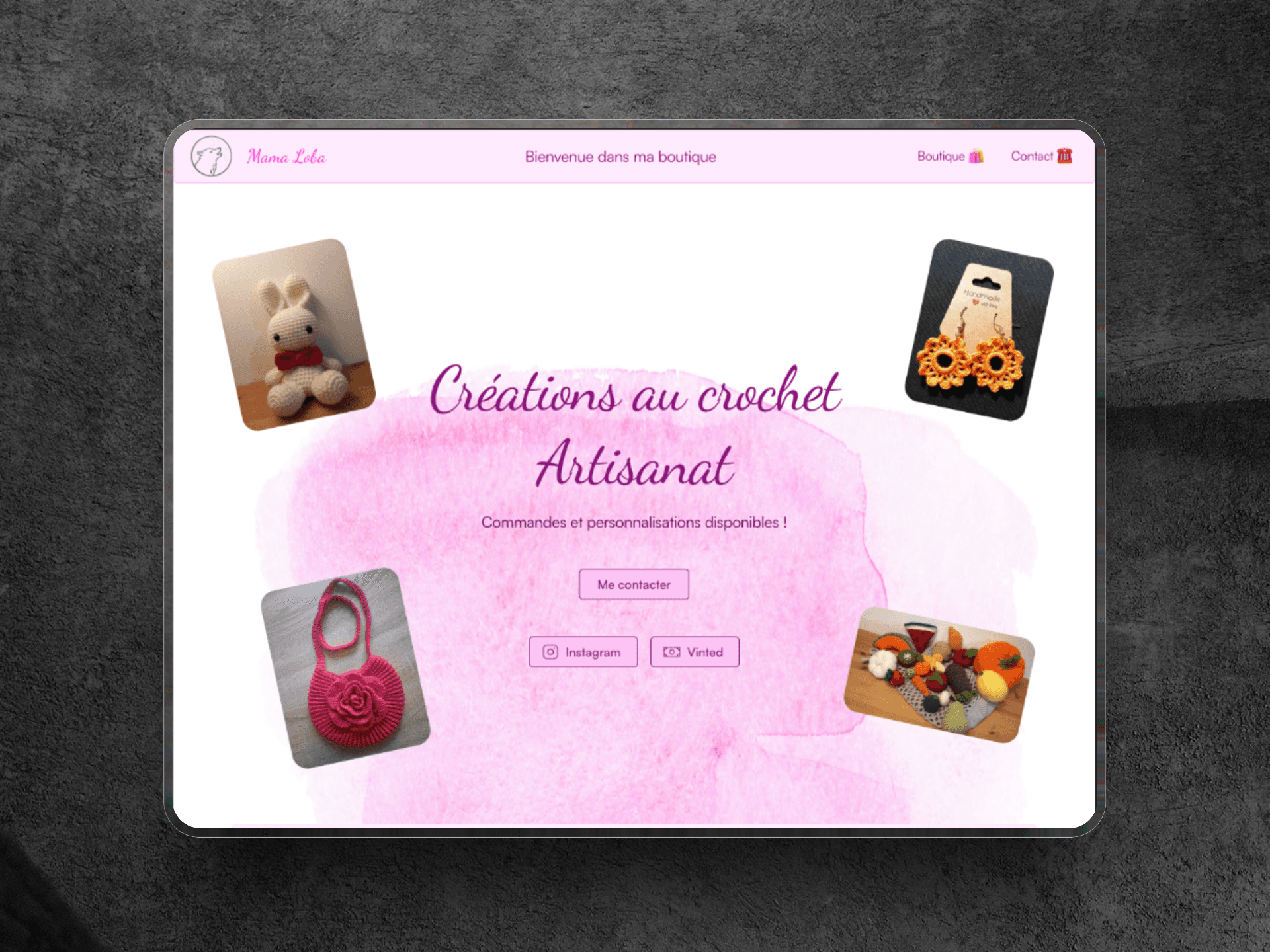 Site web pour la boutique d'artisanat de créations au crochet.