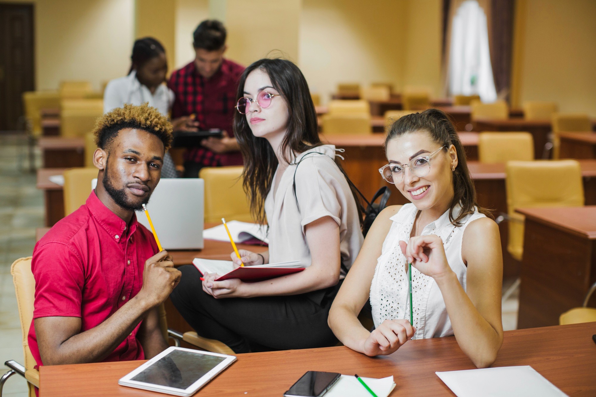 An image of students studying in a university abroad