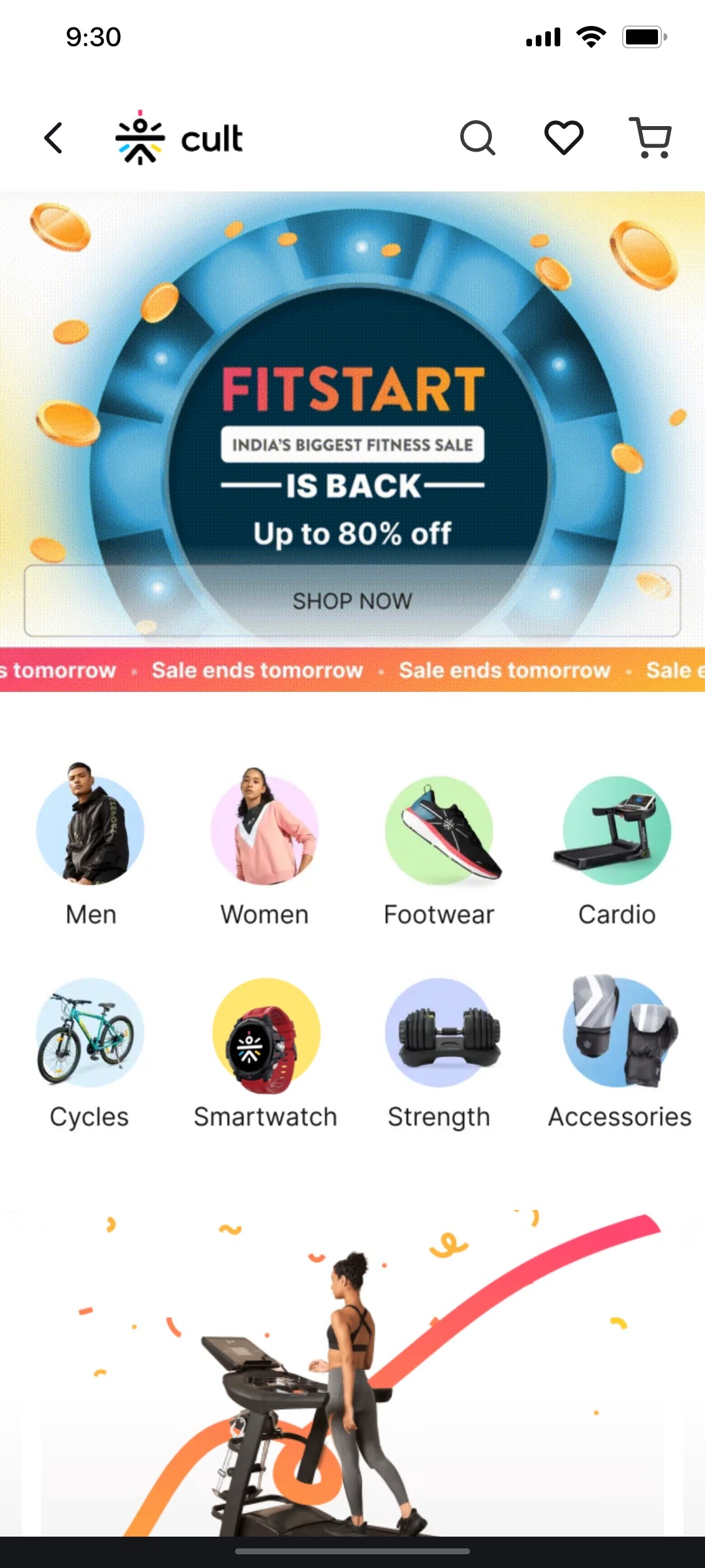 Cult.fit App Shop Now Screen