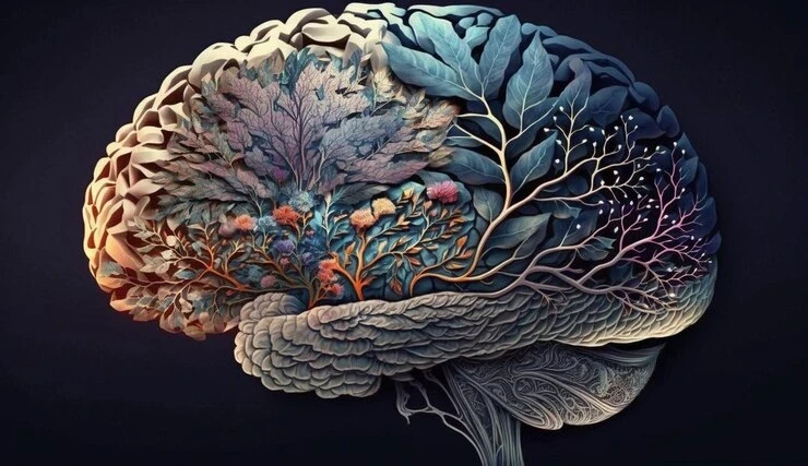 Neuroscience: drawing of brain made with plants and leefs