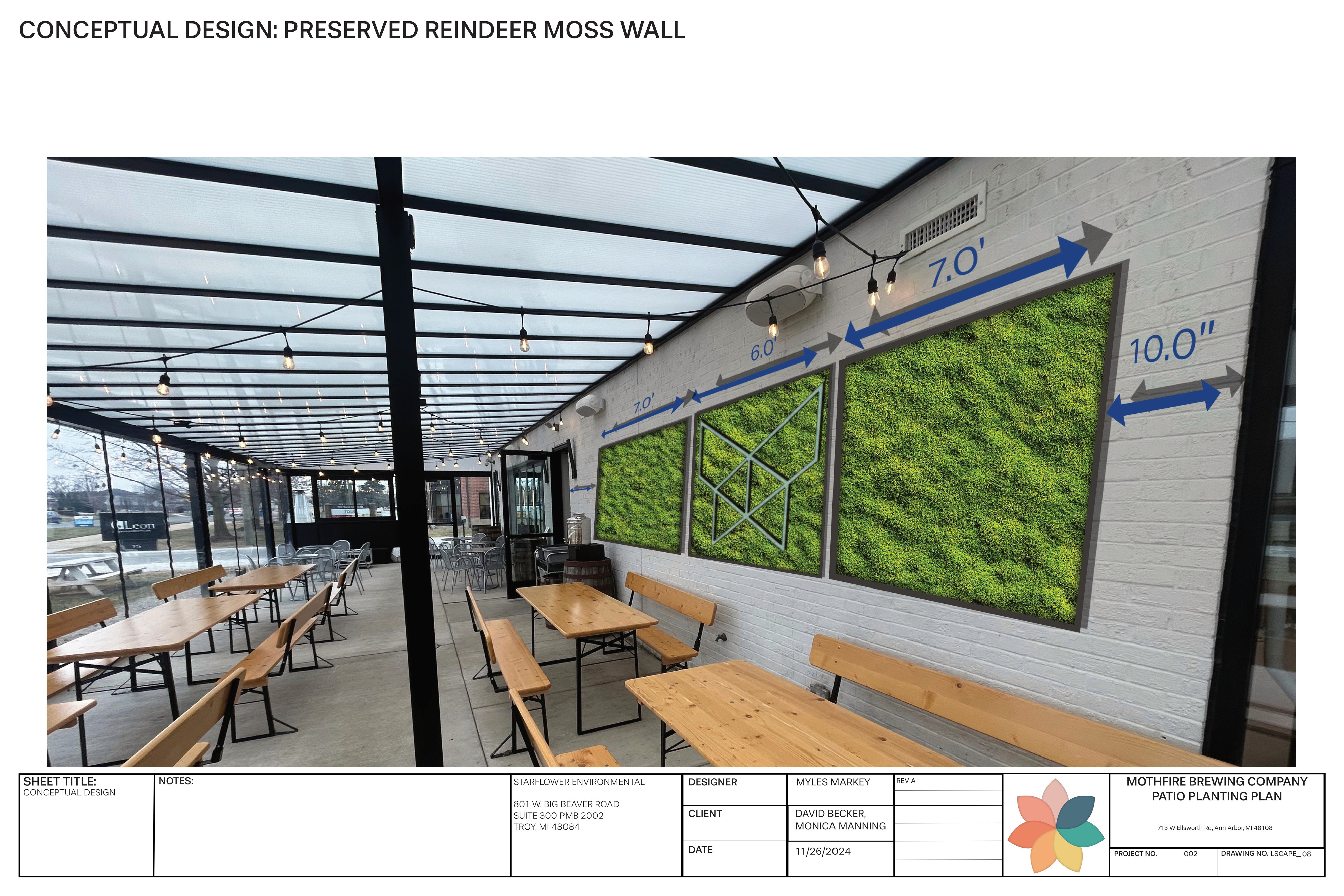 A conceptual design of a reindeer moss wall in the brewery seating area.