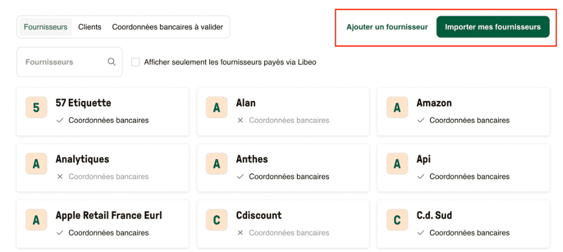 Importer mes fournisseurs