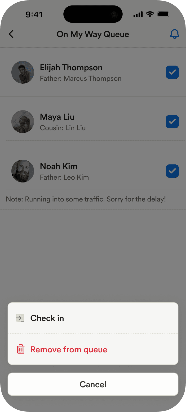 Remove on my way queue