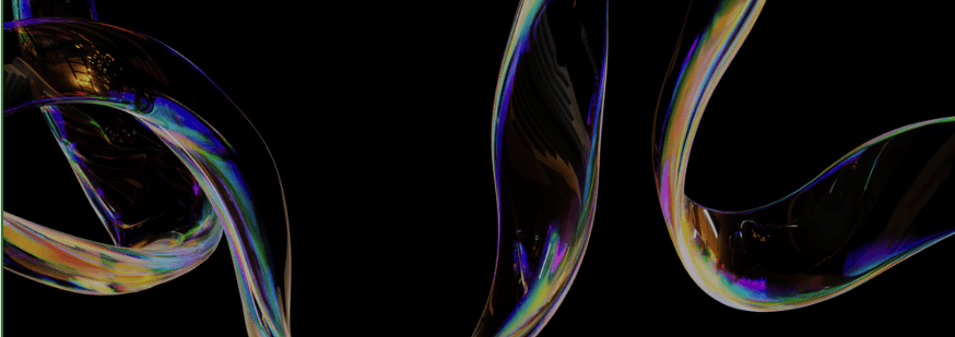 Abstrakte schillernde Glasformen auf Schwarz, Banner zum Artikel über den Connector für Shopify und SRS
