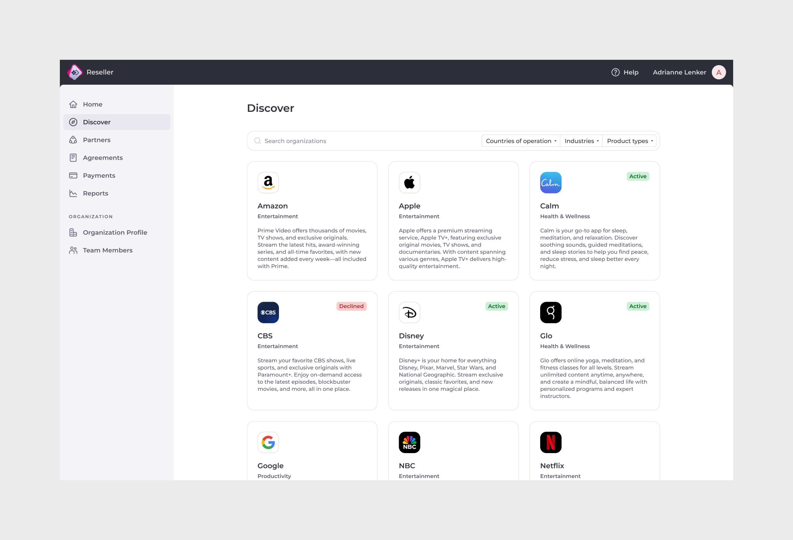 Reseller view - Discover (desktop).