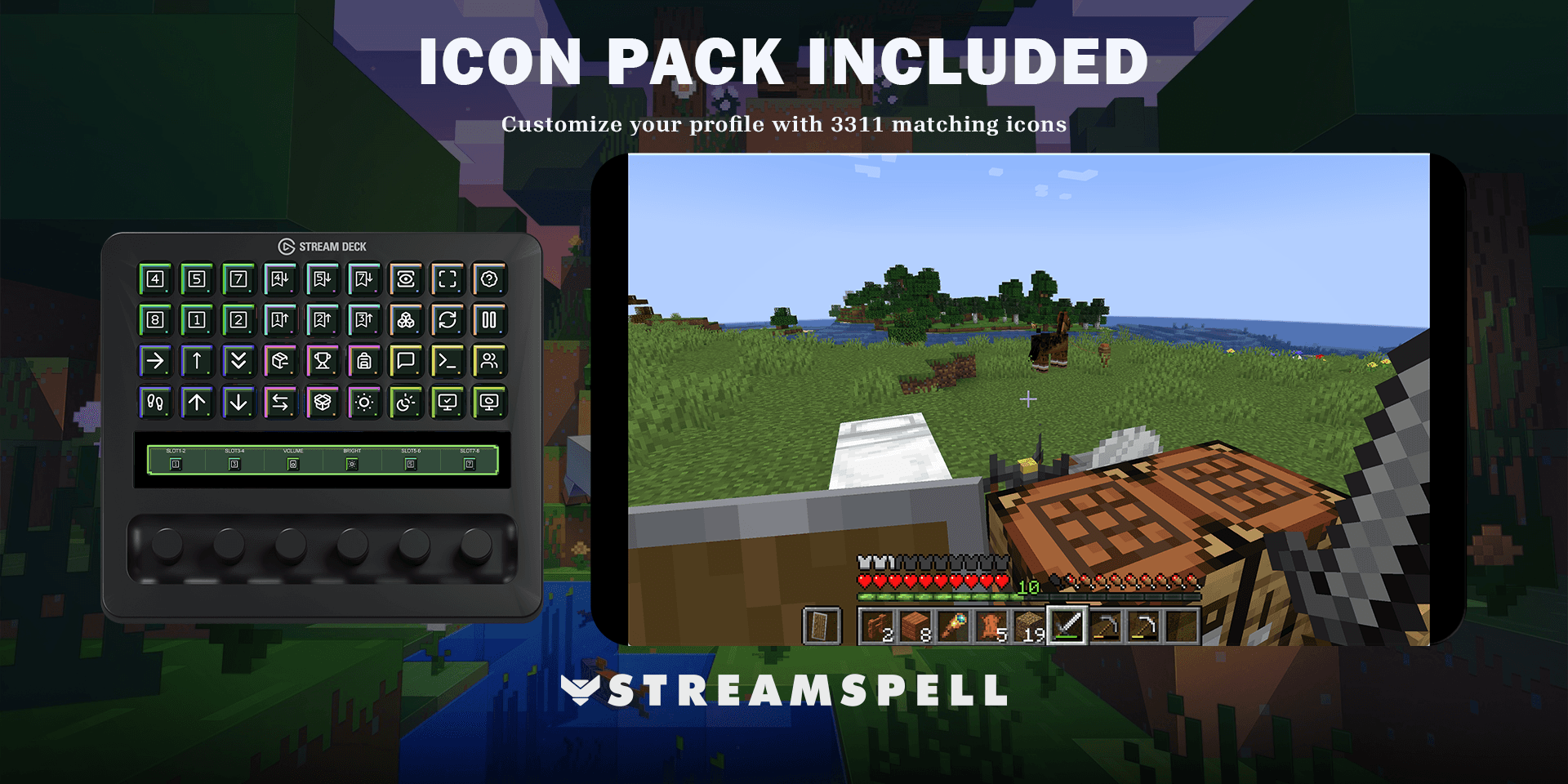 Minecraft Java updated icon-pack preview with matching artwork on Stream Deck + XL