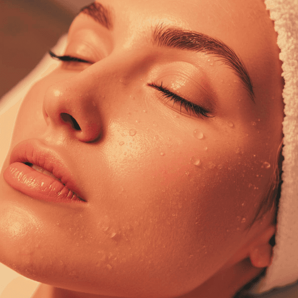 close up of woman with dewy skin after hydrodermabrasion skin treatment