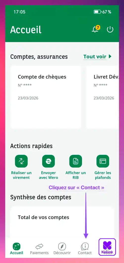 Application mobile BNP Paribas affichant la page d'accueil de l'espace client 