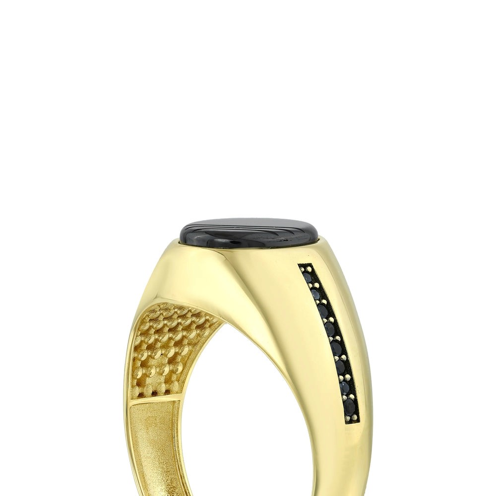 Assos Pırlanta 14 Ayar Altın Oniks Taşlı Klasik Erkek Yüzüğü