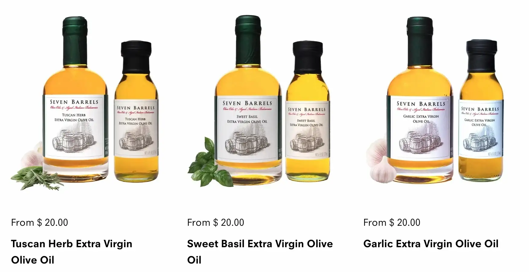 Seven Barrels product pairings on website