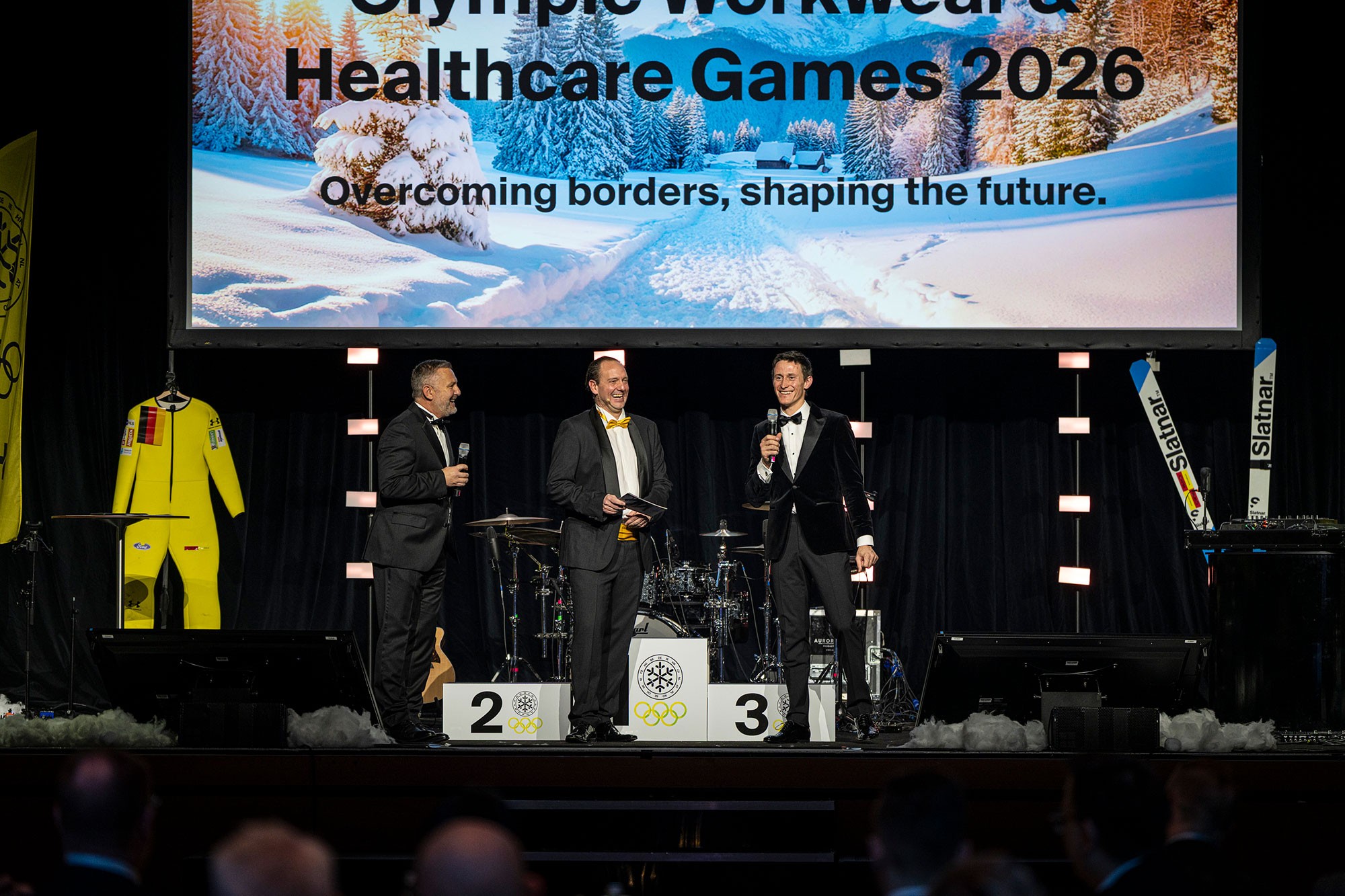 Guest speaker Peter Prevc on stage during the Olympic-themed gala evening at the CWS international sales conference.