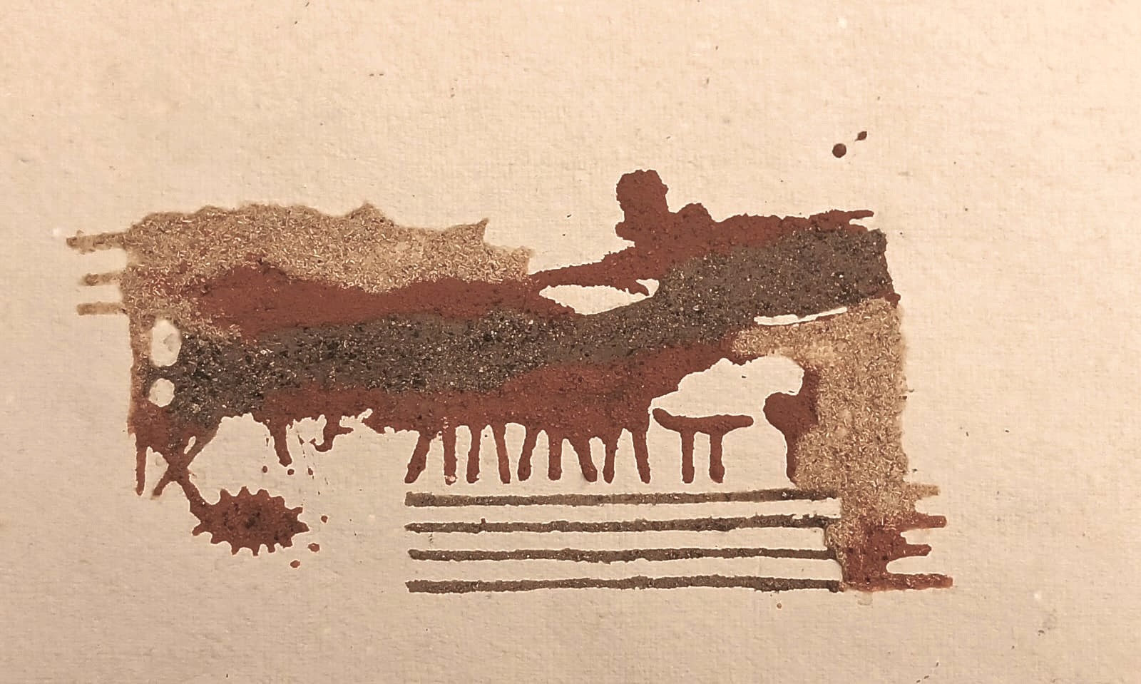 herd of sheep on road painting