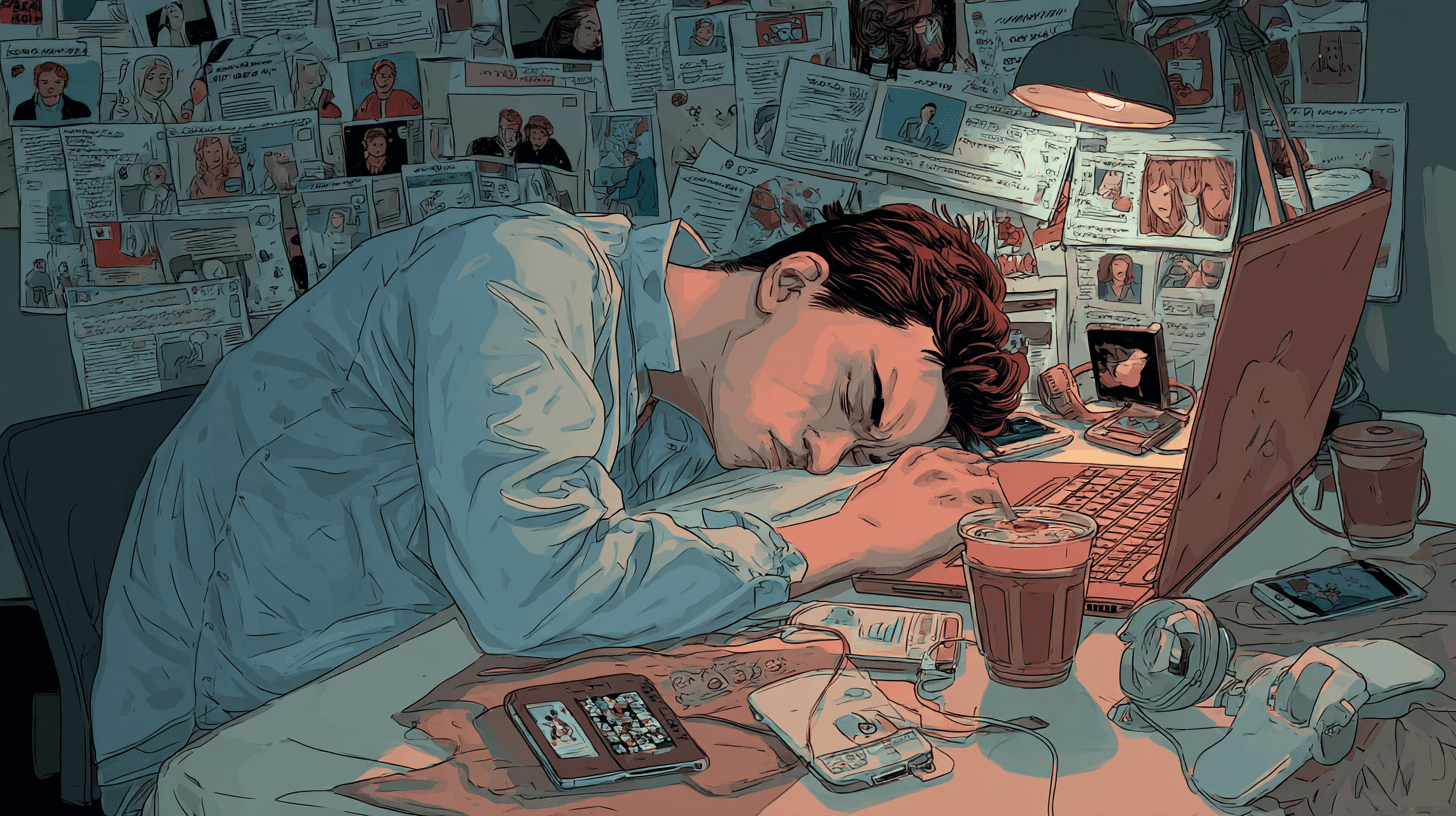 a man fell asleep while doing his work