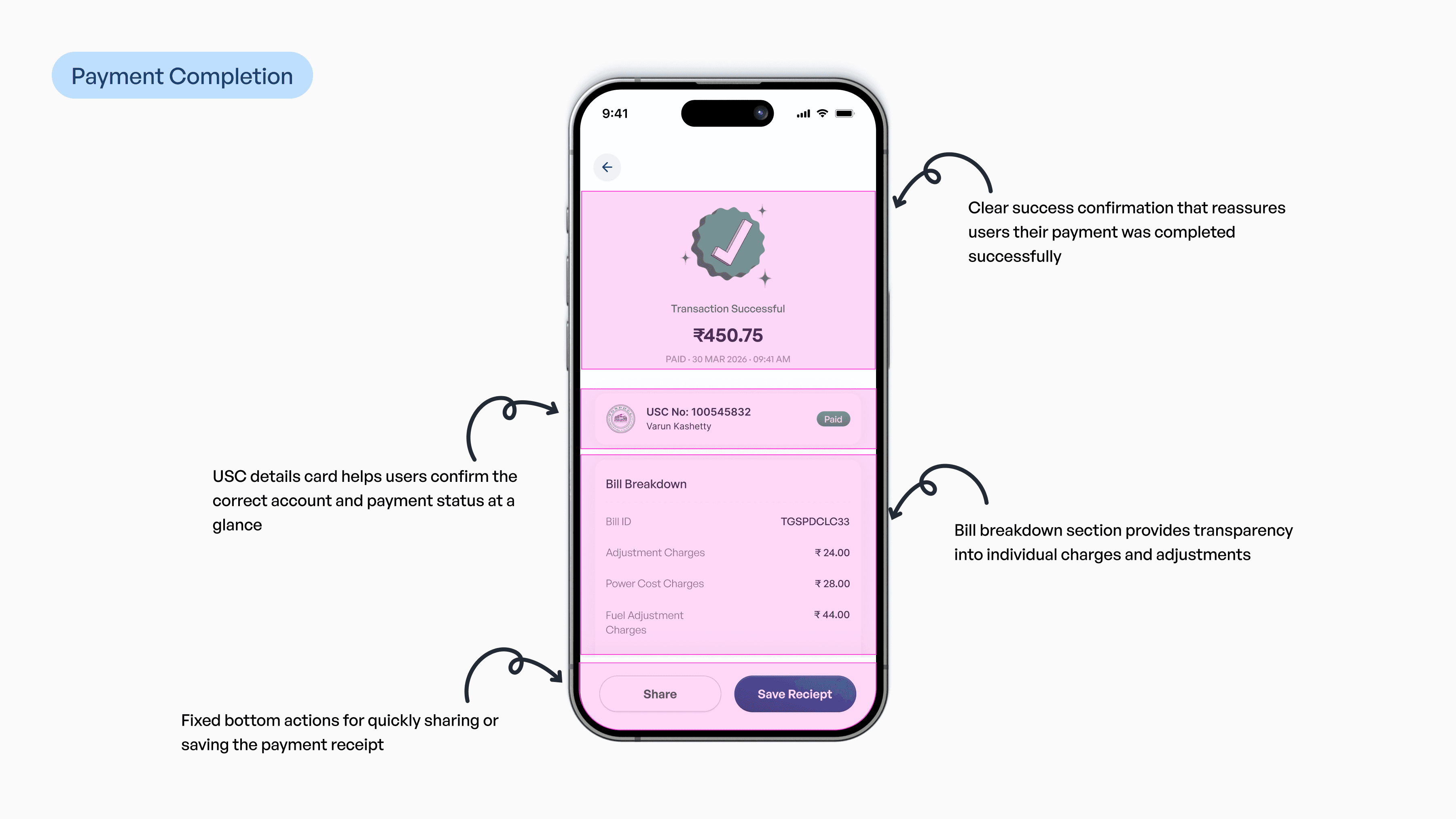 Telangana Electricity app payment screen sections explained