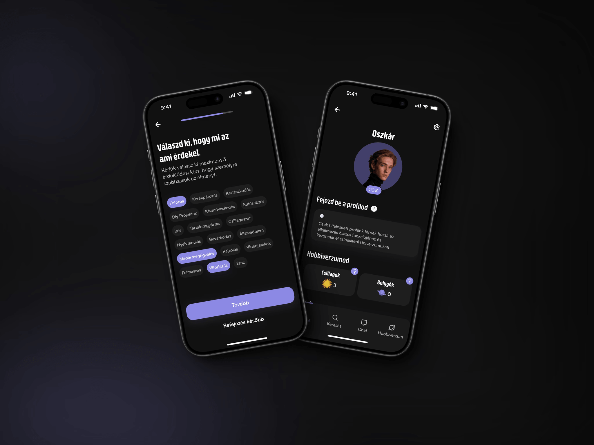 Mobile app interface for discovering hobbies, connecting with people, and building social experiences around shared interests.