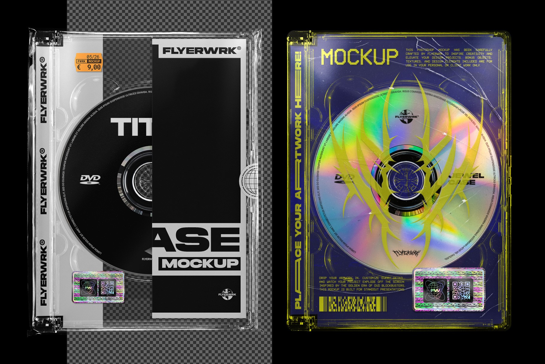 DVD jewel case mockup open case presentation with editable artwork and reflective disc