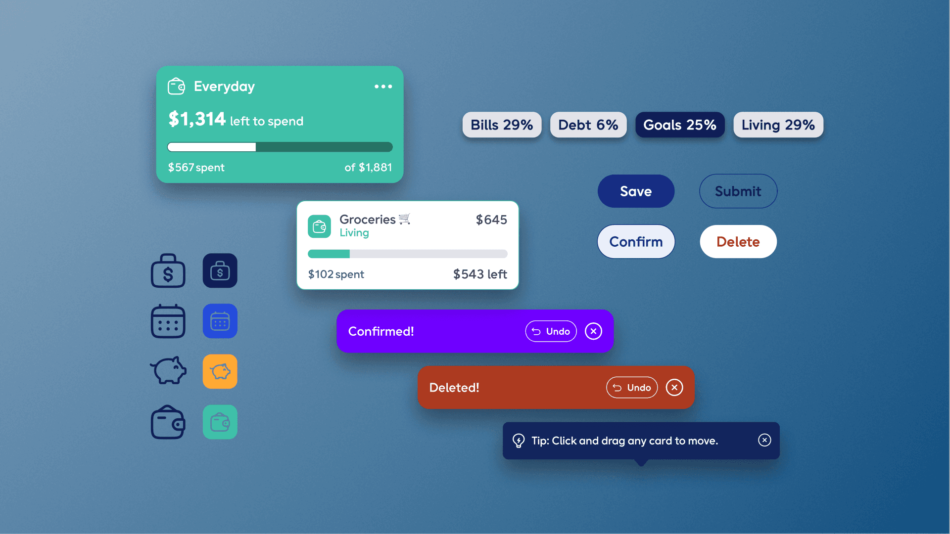 A sample of components that make up the Quse design system.