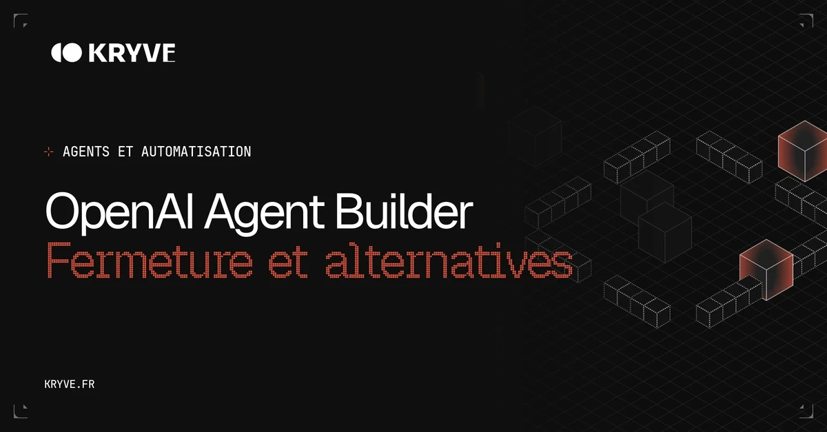 OpenAI Agent Builder, fermeture et alternatives : couverture Kryve, catégorie Agents et automatisation