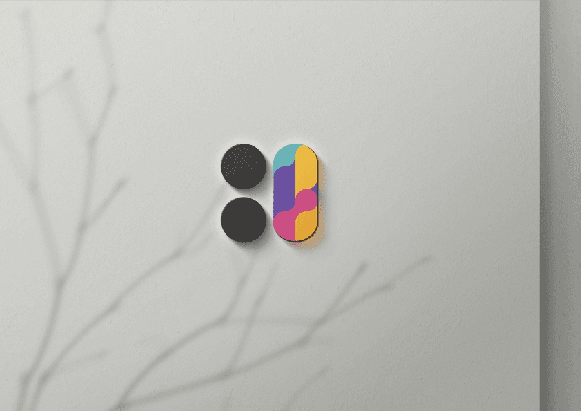 Abstract black square with a soft blur effect and faint grid lines on a light gray background.