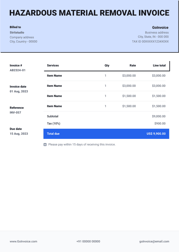 Hazardous Material Removal Invoice