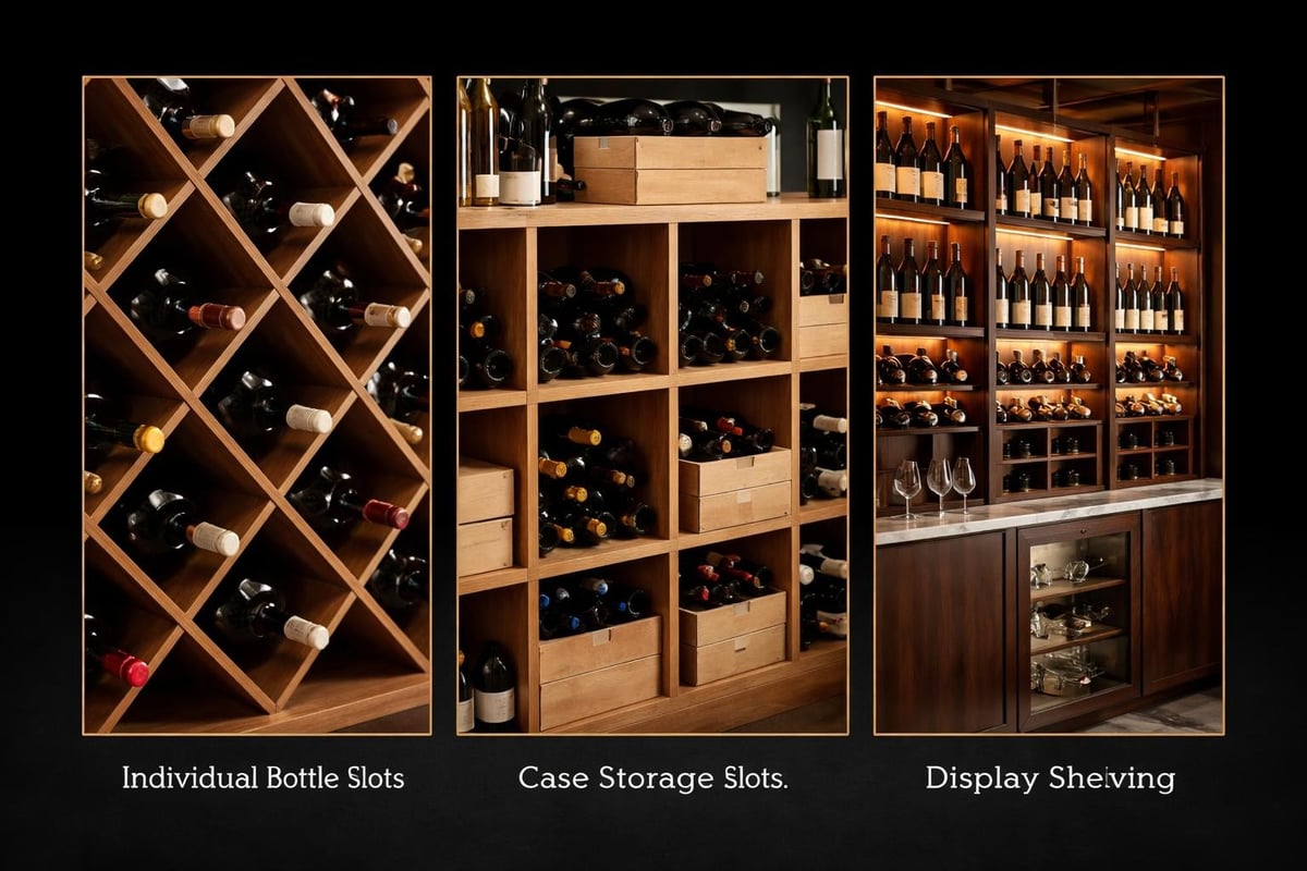 Wine cellar racking configurations