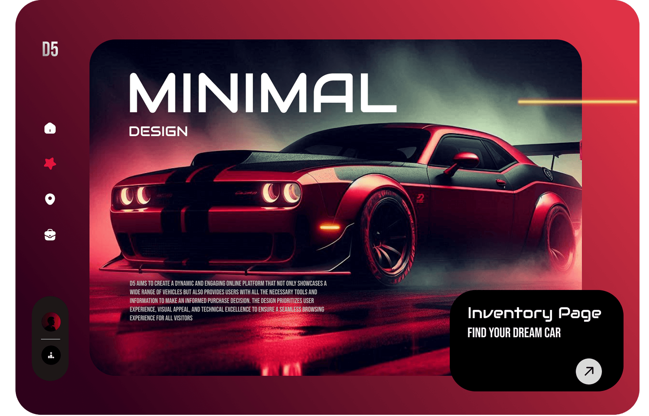 UI design for D5 featuring a red car image