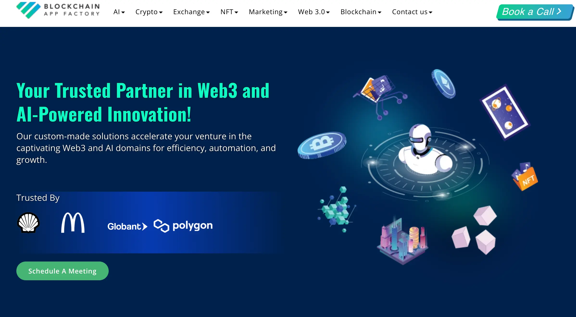 website view of blockchain app factory which is a blockchain maeketing agency