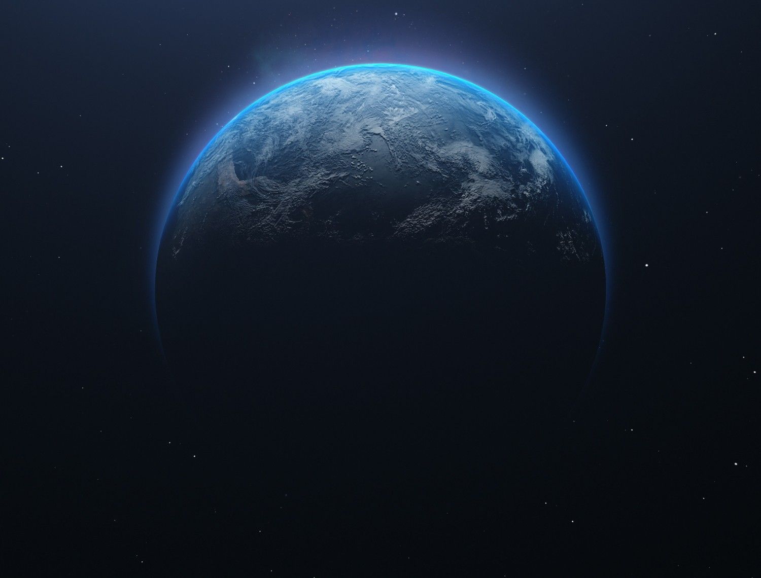 Planet Earth viewed from space with a glowing blue atmosphere against a dark background