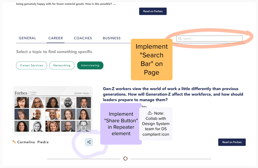 Share & Search in Ideal State Wireframe