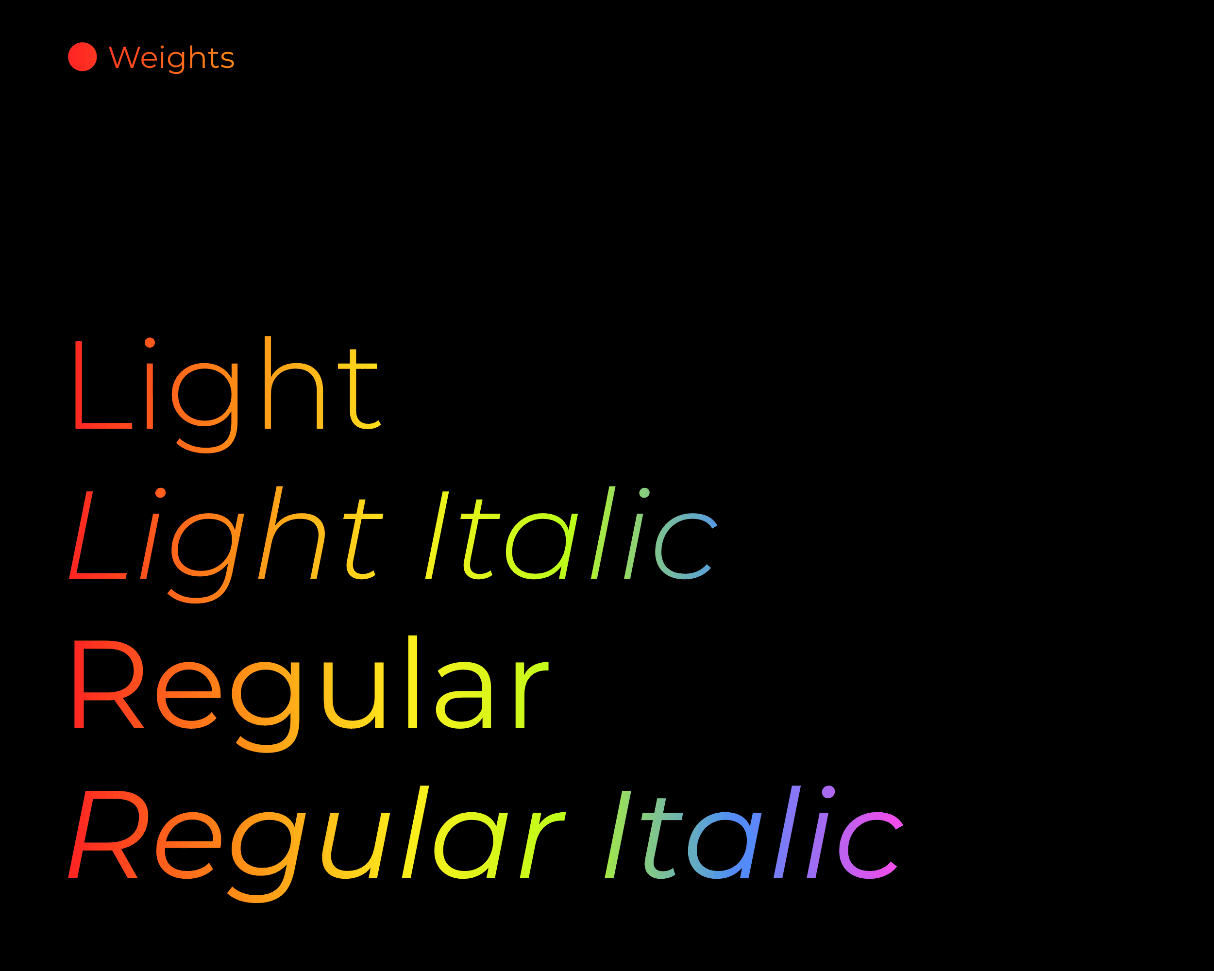 The Montserrat typeface shown in the following variants: light, light italic, regular, and regular italic.