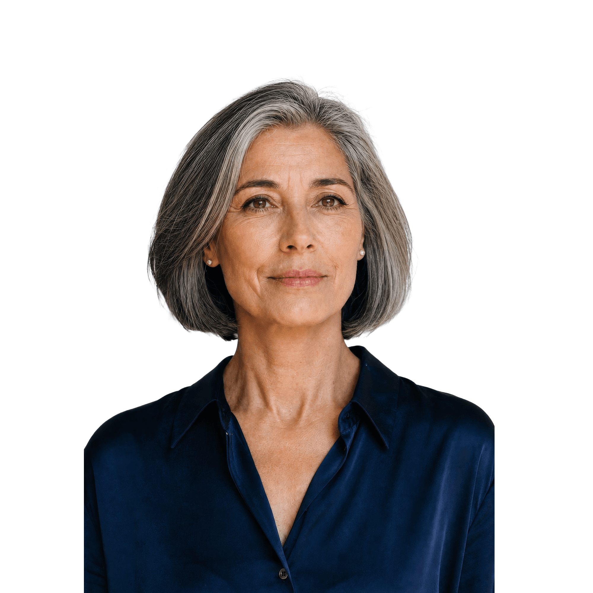 Team portrait of Nora on the blue brand background