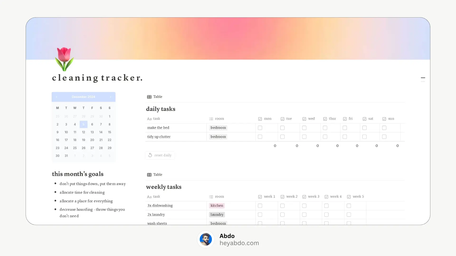 Aesthetic Notion Weekly Planner