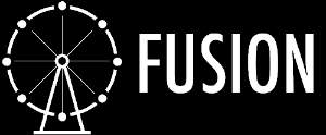 Fusion logo with a Ferris wheel graphic next to the word "FUSION" in bold letters, creative brand identity.