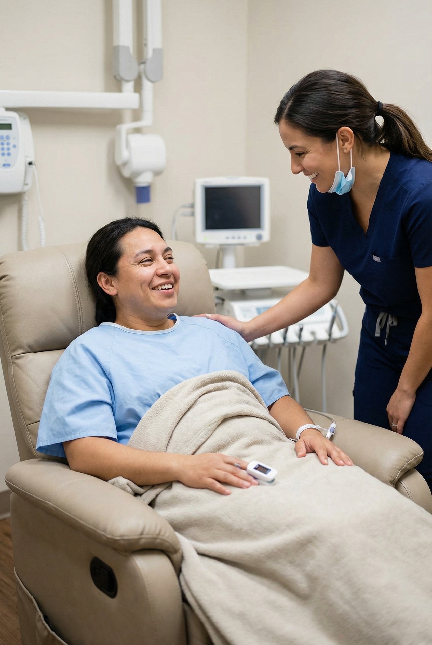 Patient recovering after sedation dentistry showing relief and satisfaction with completed anxiety-free dental treatment