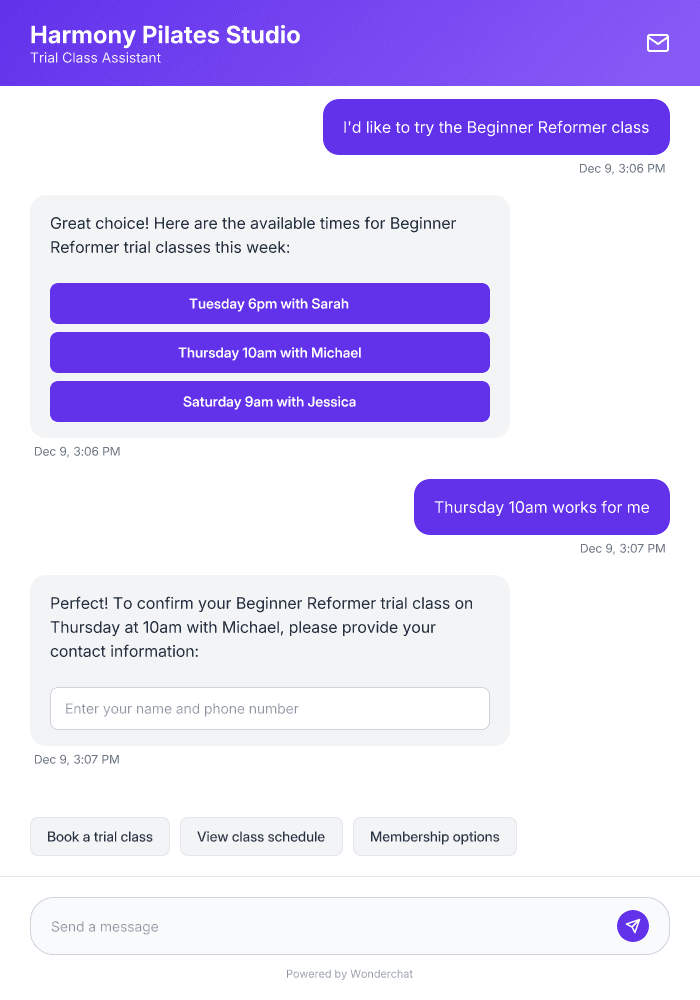 Pilates Trial Class AI Agent Template