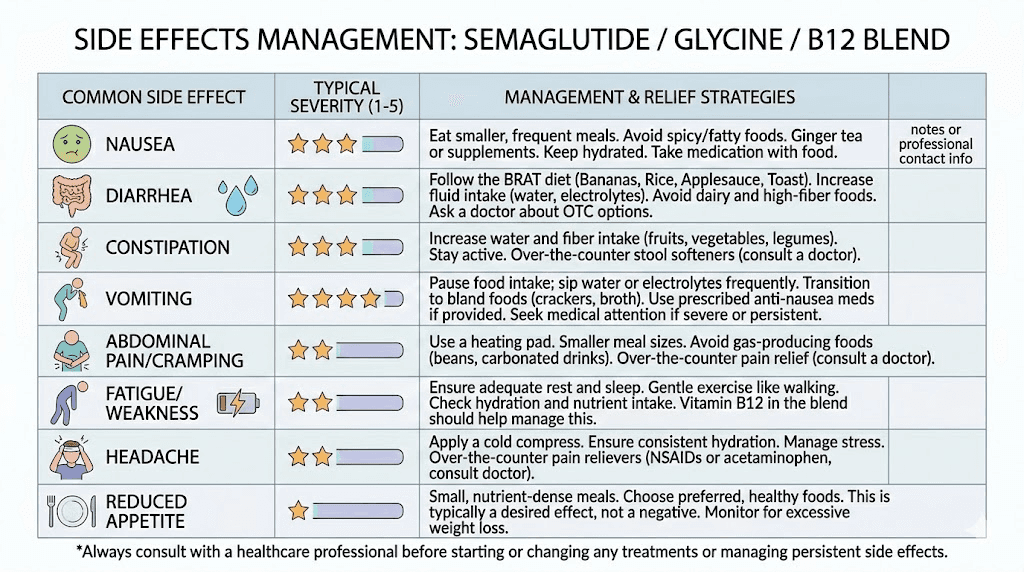 Semaglutide glycine B12 blend side effects and management strategies