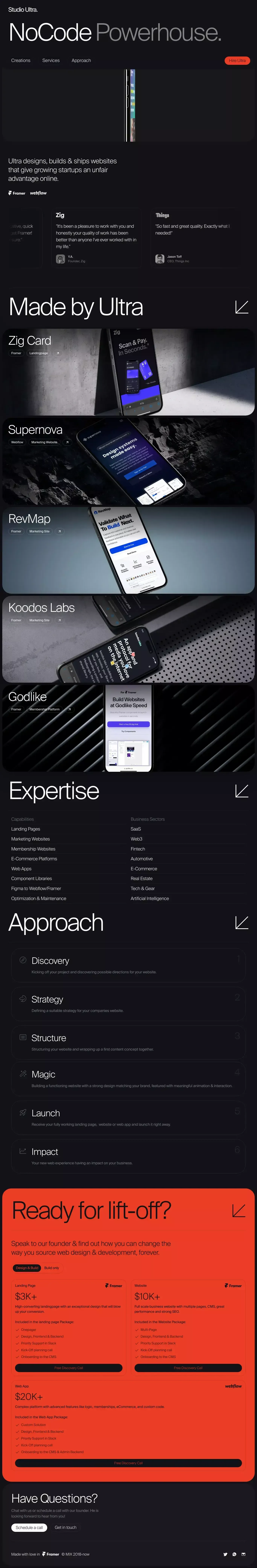 Ultra â Websites that give growing sta portfolio page screenshot showcasing Design and Tech design